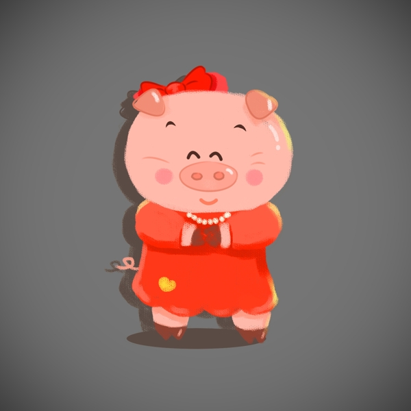 猪小妹拜年新年猪年手绘卡通猪形象