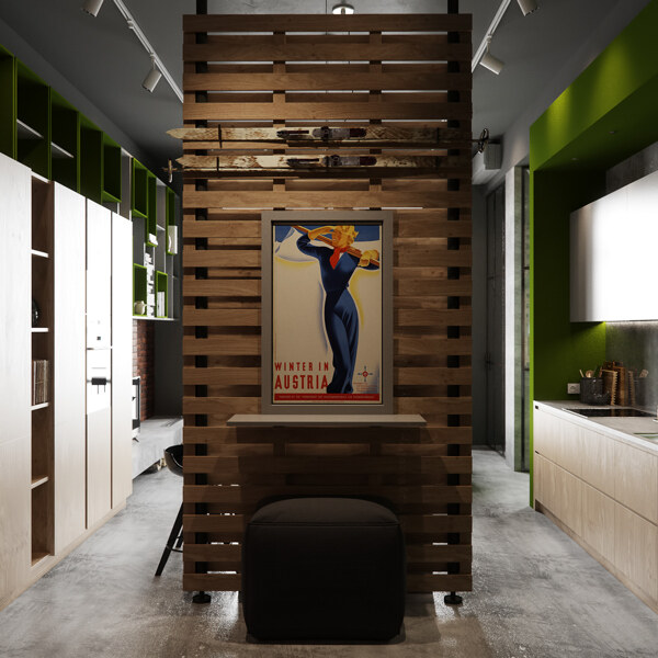 现代时尚客厅木条隔断室内装修效果图