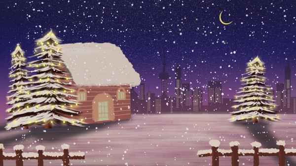 彩绘大雪节气房子背景
