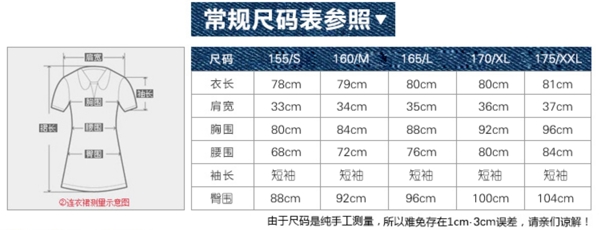 服饰尺码表图片