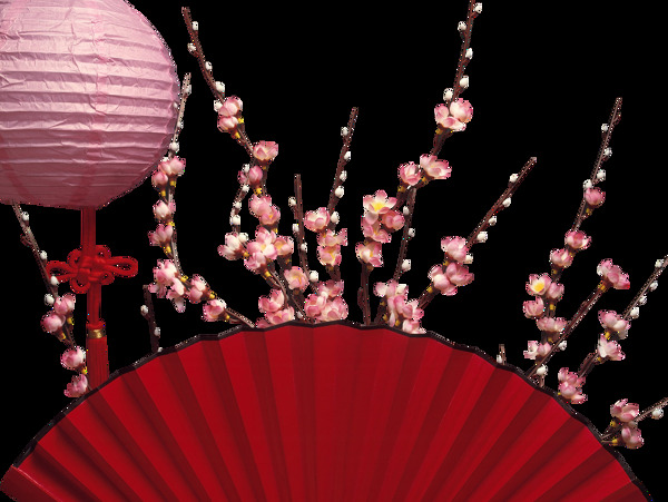 中国风折扇桃花元素