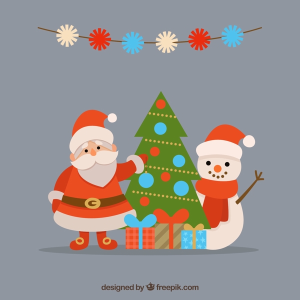 可爱圣诞老人和雪人矢量素材
