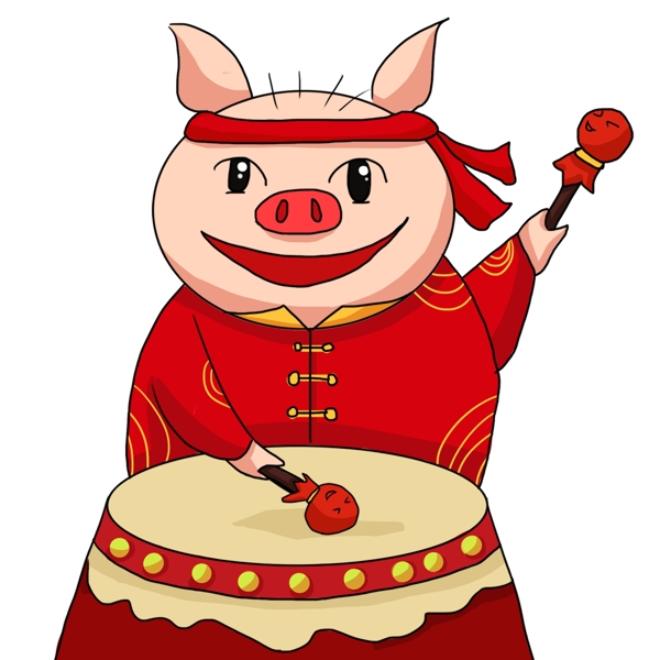 中国风打鼓猪猪卡通设计