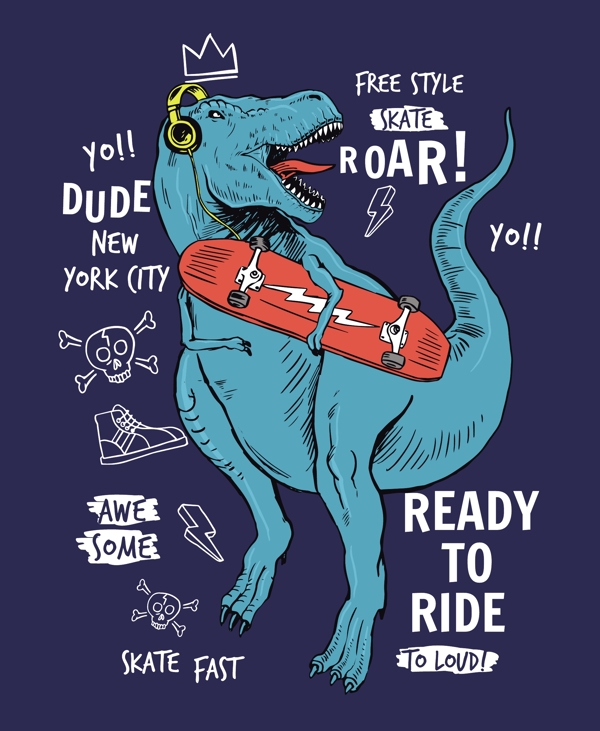 滑板恐龙卡通形象