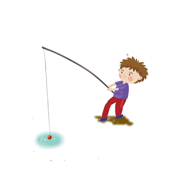钓鱼的小男孩手绘设计