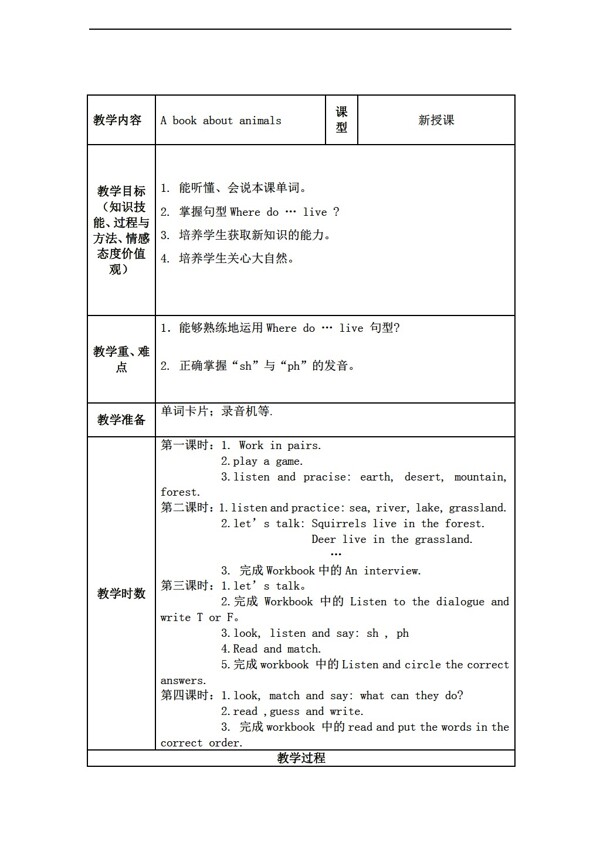 五年级下英语Lesson3Abookaboutanimals教案4个课时