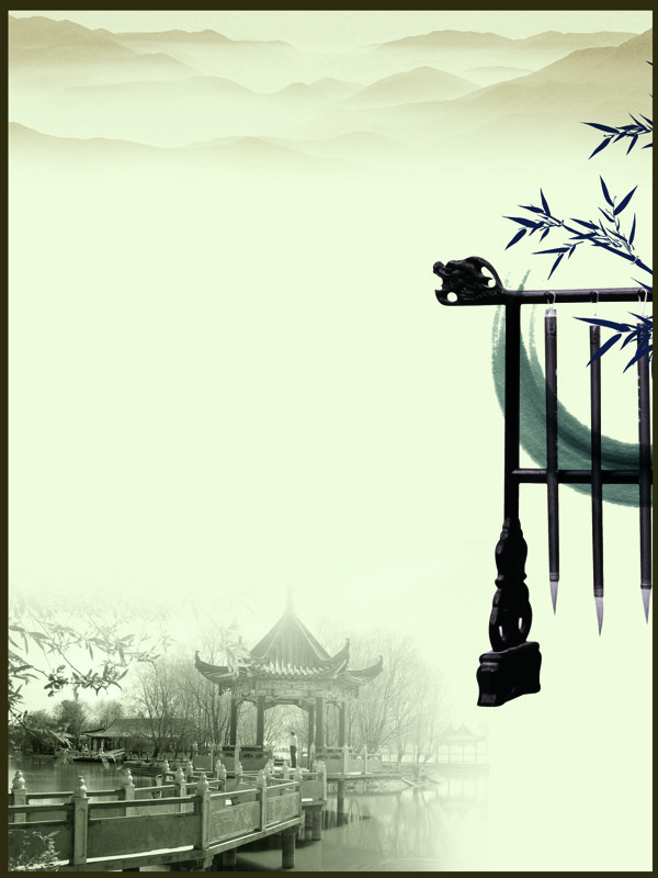 中国风竹子建筑背景