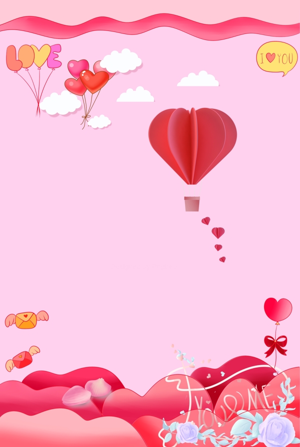 粉色心形热气球海报背景图