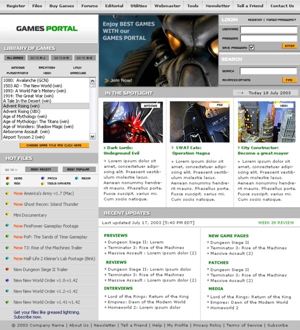 游戏网站模板图片