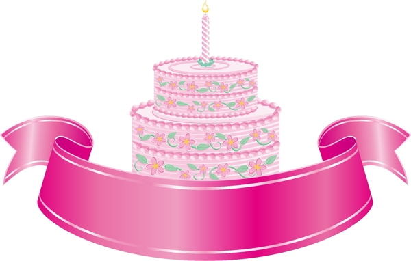 蛋糕与粉色飘带矢量图标
