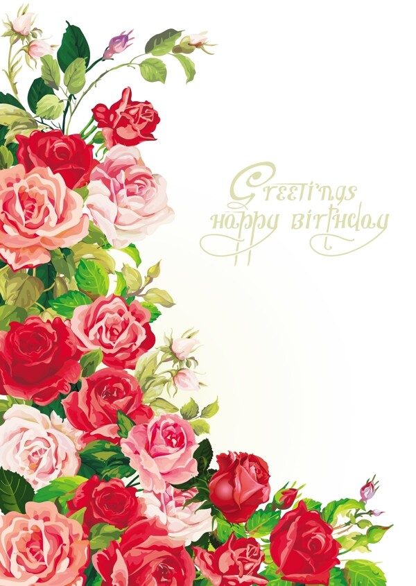 玫瑰花装饰生日卡片图片