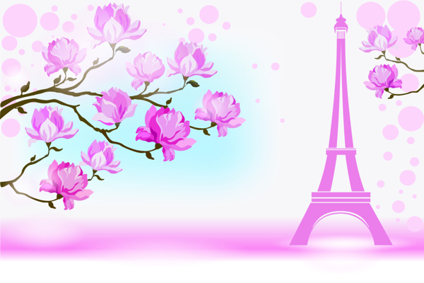 粉色浪漫花朵铁塔背景