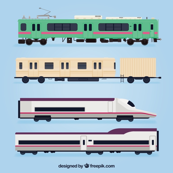手绘各种现代火车机车图形
