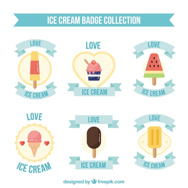 六个冰淇淋插图徽章平面设计素材