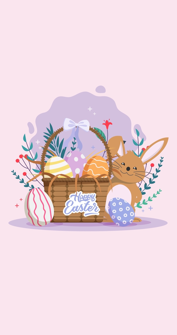 可爱彩蛋篮子和兔子
