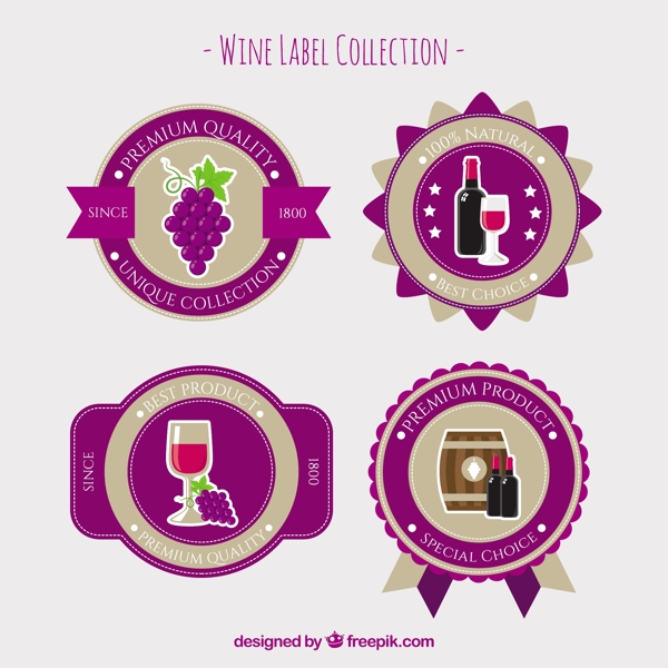 漂亮的葡萄酒标签平面设计图标