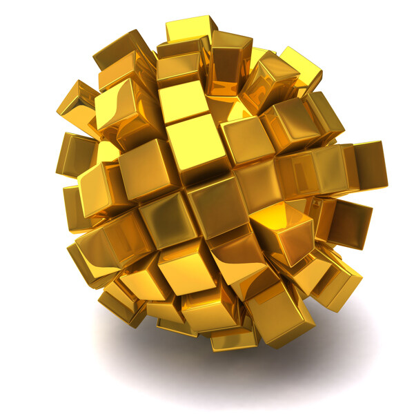 金色立方体球体图片