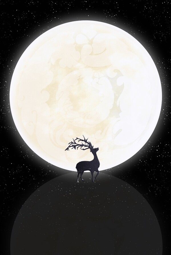 晚安问候月亮麋鹿唯美背景
