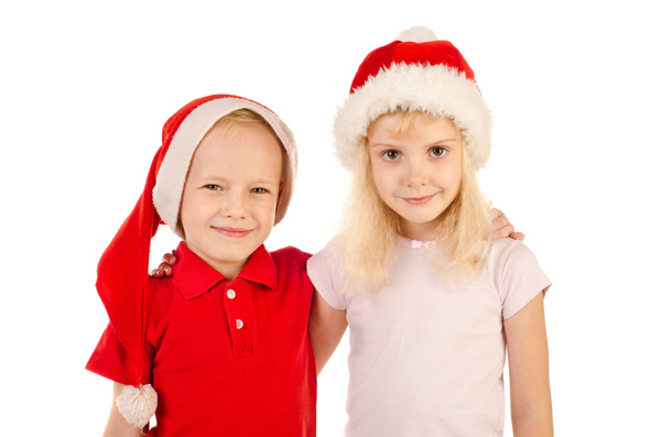 戴着圣诞帽的男孩与女孩图片