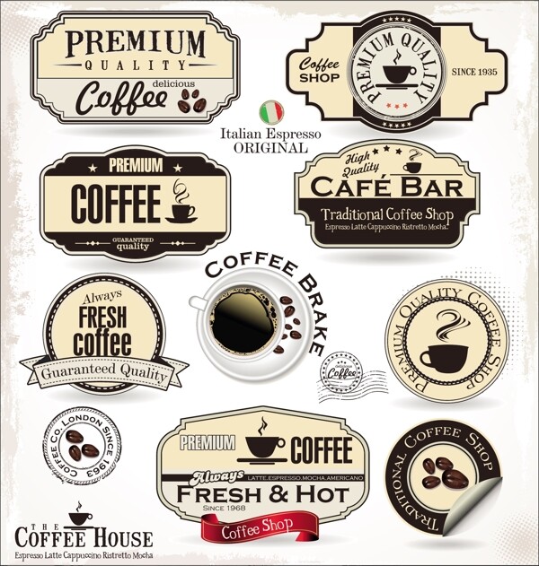 老式的咖啡酒吧和餐厅的标签04