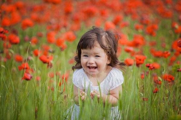 红色花丛中小女孩图片