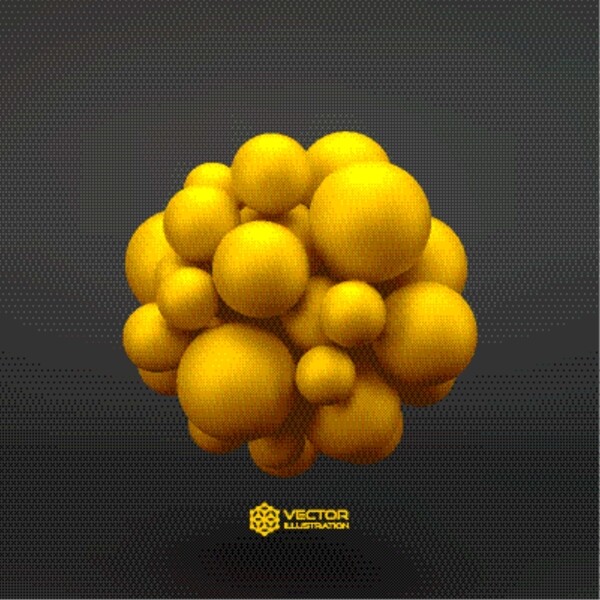 黄色三维分子球背景矢量