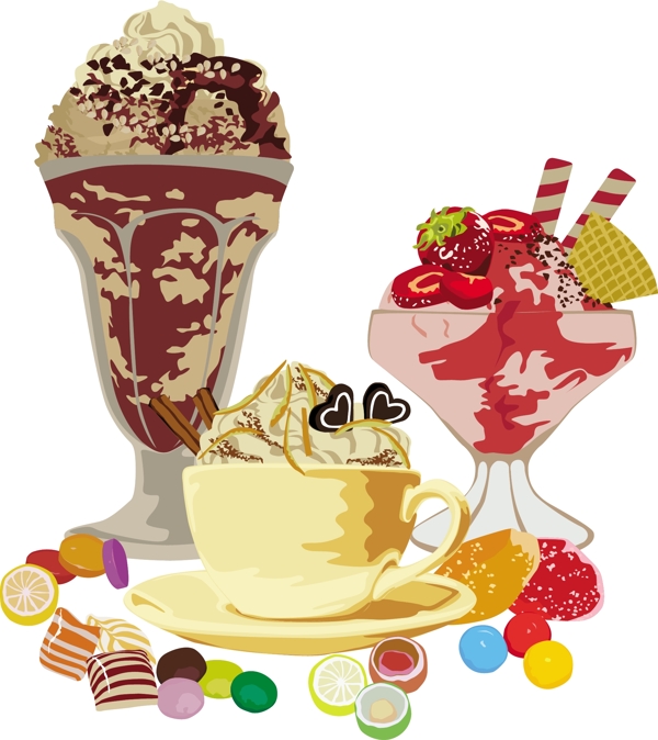 手绘美味的冰淇淋插画