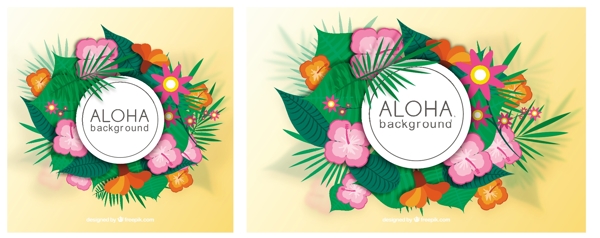 ALOHA背景用棕榈叶和鲜花
