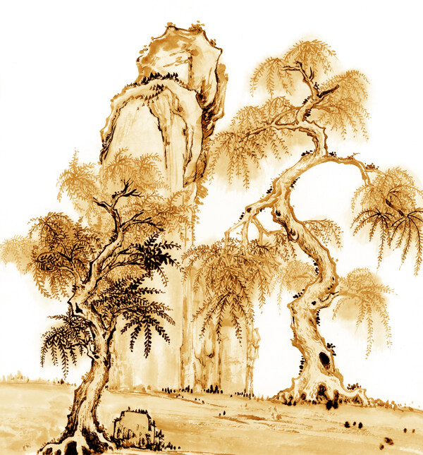 国画古树图片