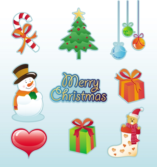 矢量图标圣诞节新年MerryChristmas圣诞拐杖雪人圣诞树挂球礼物心形袜子丝带圣诞图标矢量素材
