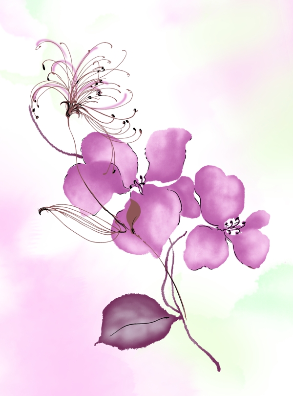 紫色手绘鲜花