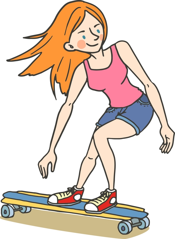 手绘卡通人物滑板元素