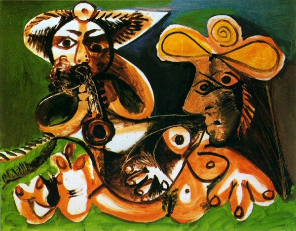 1970Joueurdefl鏉etfemmenue西班牙画家巴勃罗毕加索抽象油画人物人体油画装饰画