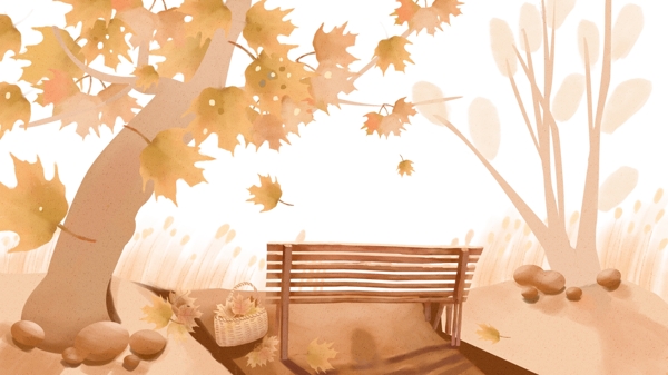 你好秋天枫树林长椅背景素材