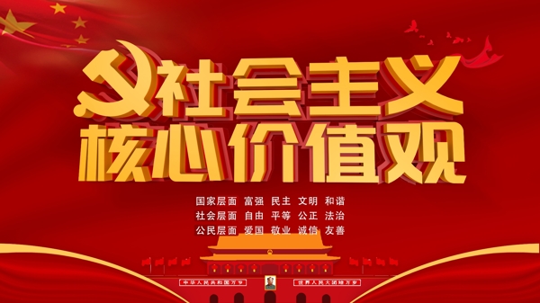 红色简约风社会主义核心价值观党建宣传海报