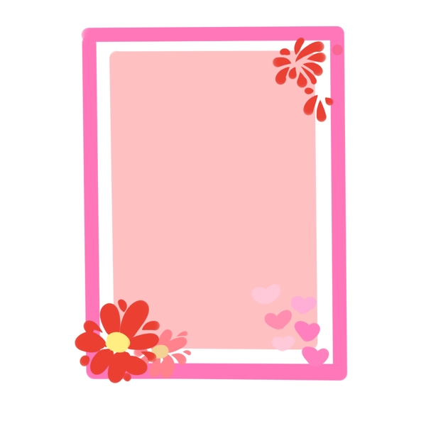玫粉色花朵边框插画