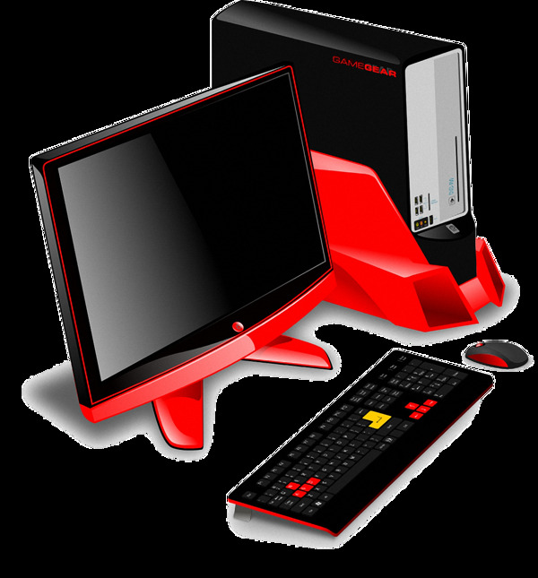 酷炫红黑台式电脑免抠png透明素材