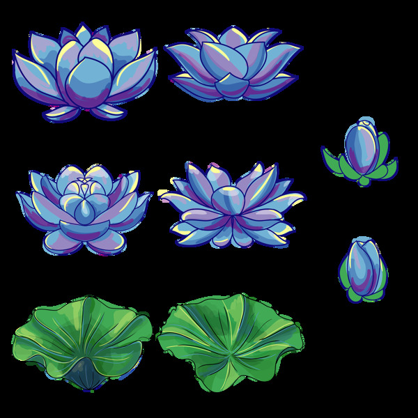 蓝色荷花莲花荷叶免抠png透明图层素材
