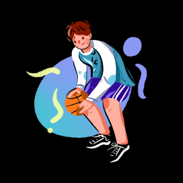 打篮球的运动少年手绘插画png免抠素材