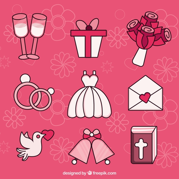各种婚礼元素装饰图标