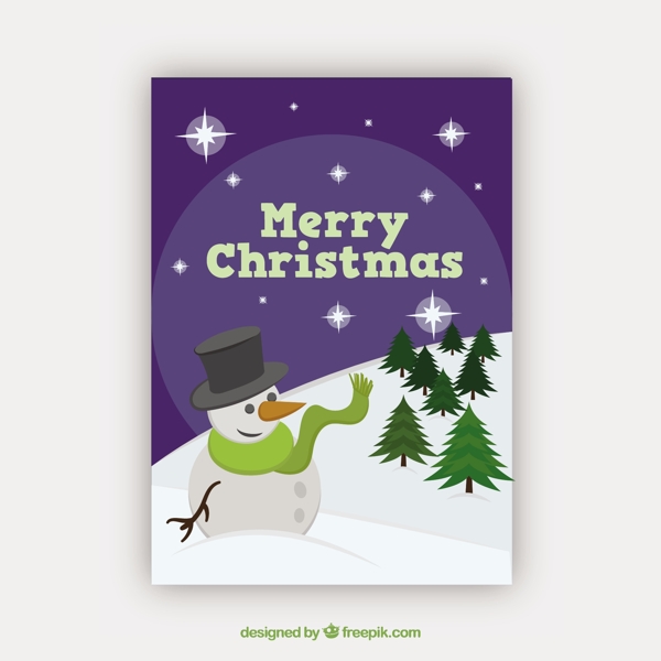 圣诞卡片上有一个雪人