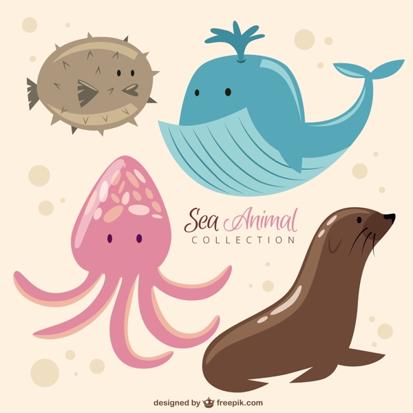 滑稽的海洋动物集合