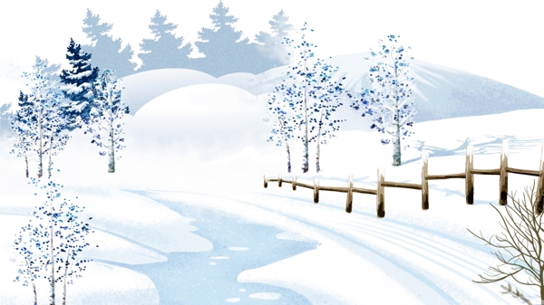 白色清新冬季雪景设计