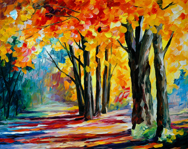 油画阳光明媚的秋天图片