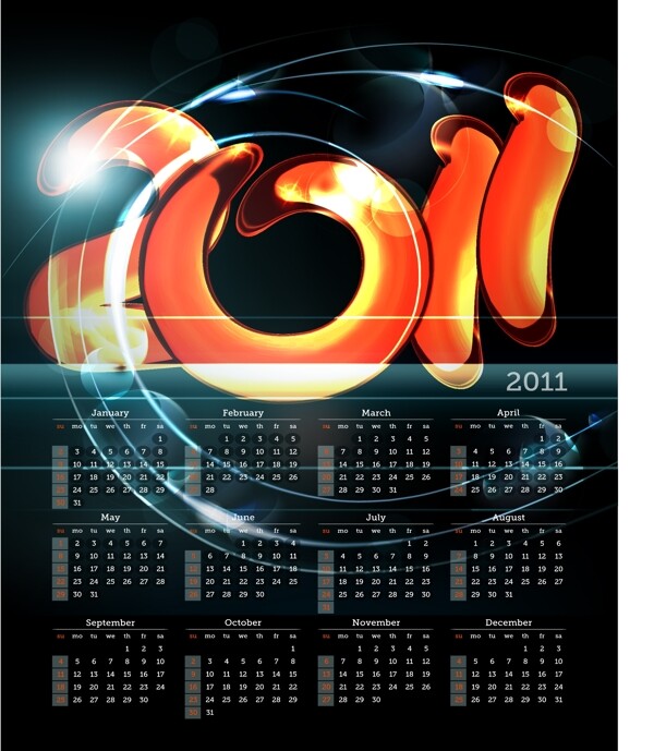 2011新年典雅金色日历模板矢量