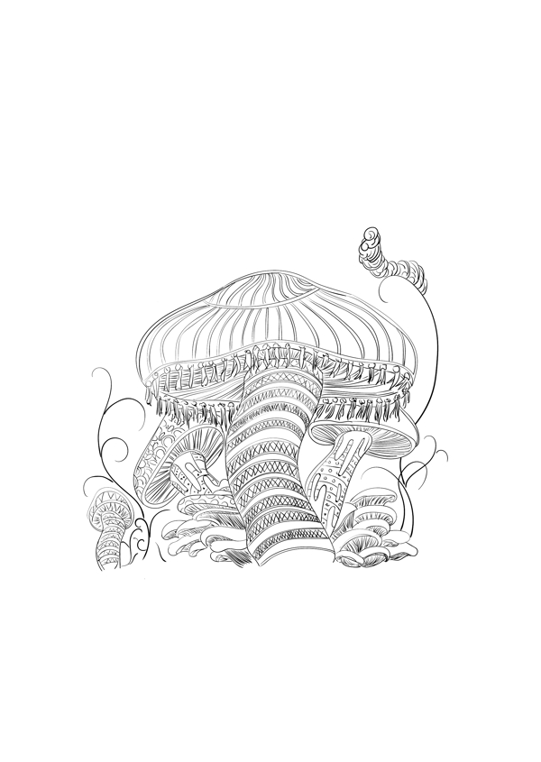 卡通蘑菇线描