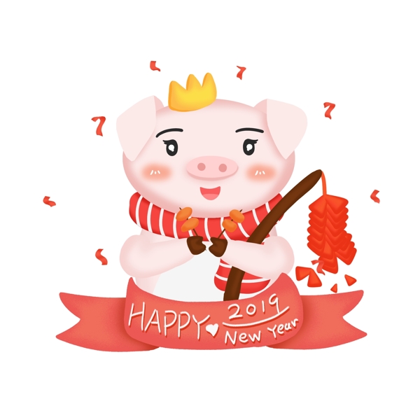 可爱手绘新年春节猪ip形象素材元素