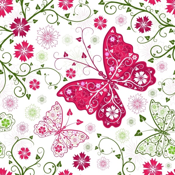 漂亮花朵蝴蝶花纹背景矢量素材