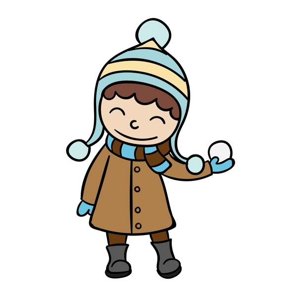 卡通冬天户外玩雪的小男孩素材