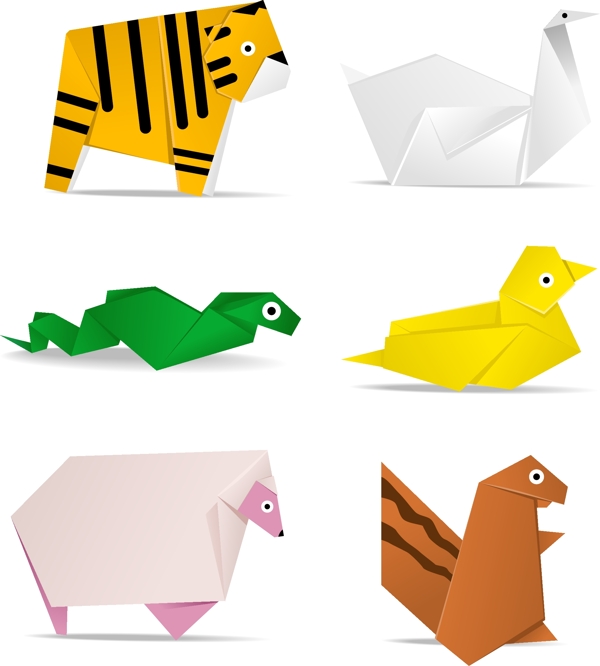 可爱的动物折纸元素矢量01